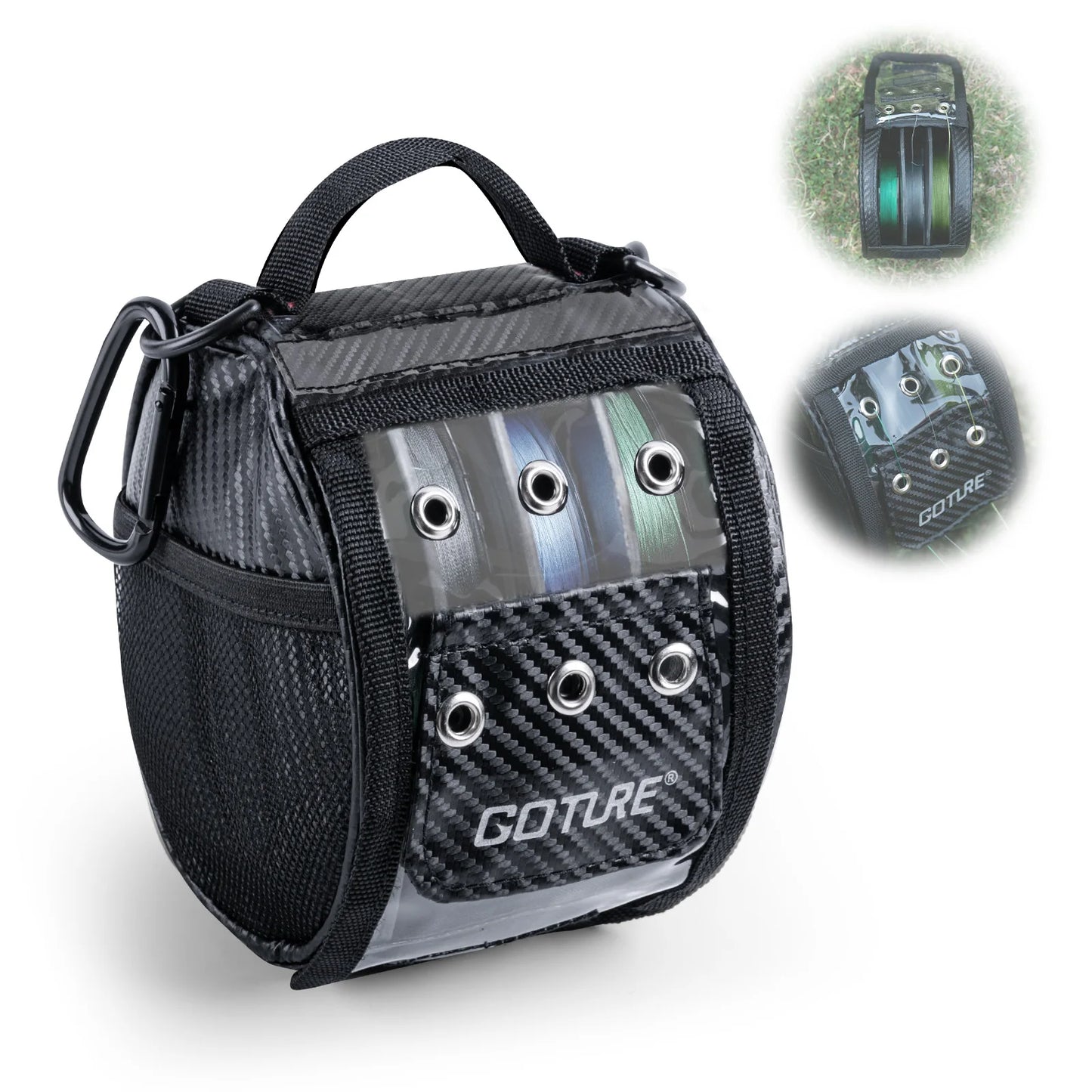 Goture 3-6 Outlet Holes Fishing Line Storage Bag Clear View Window Fishing Line Case Removable Divider Fishing Line Organizer