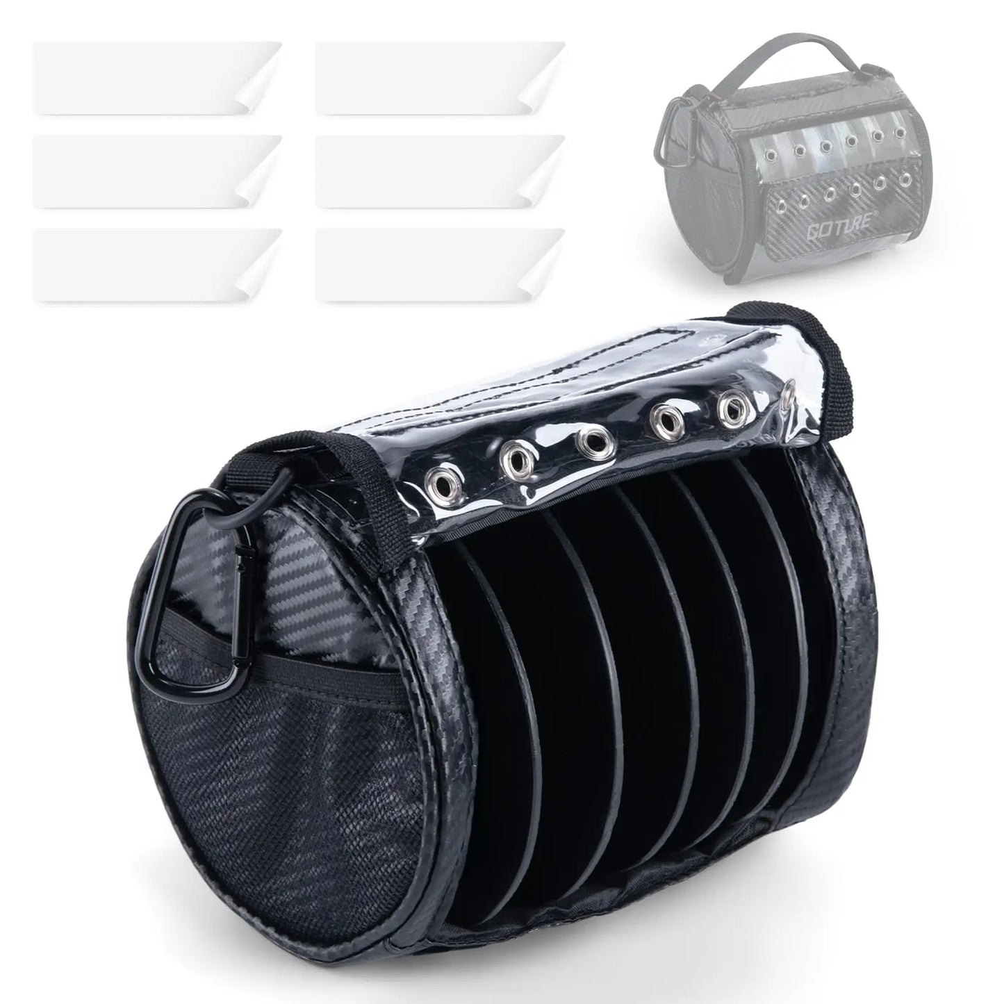 Goture 3-6 Outlet Holes Fishing Line Storage Bag Clear View Window Fishing Line Case Removable Divider Fishing Line Organizer