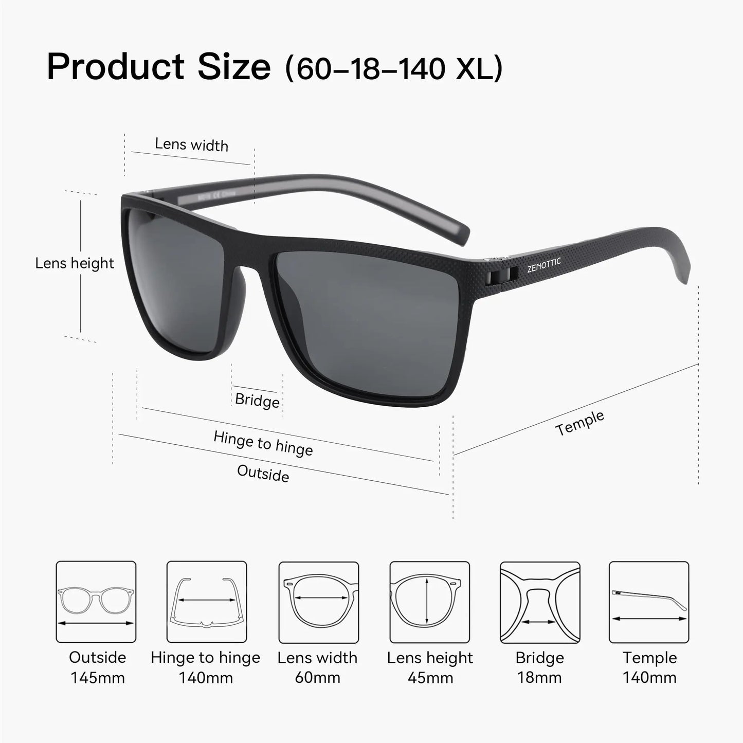 ZENOTTIC Polarized Sunglasses – Men’s Lightweight TR90 Frame, UV400 Protection, Square