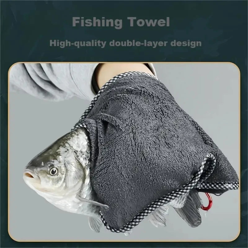 Fish Cleaning Towel Double Layer Thick Quick Dry Hand Towel with Buckle Portable Multifunctional for Fishing Gear Accessories