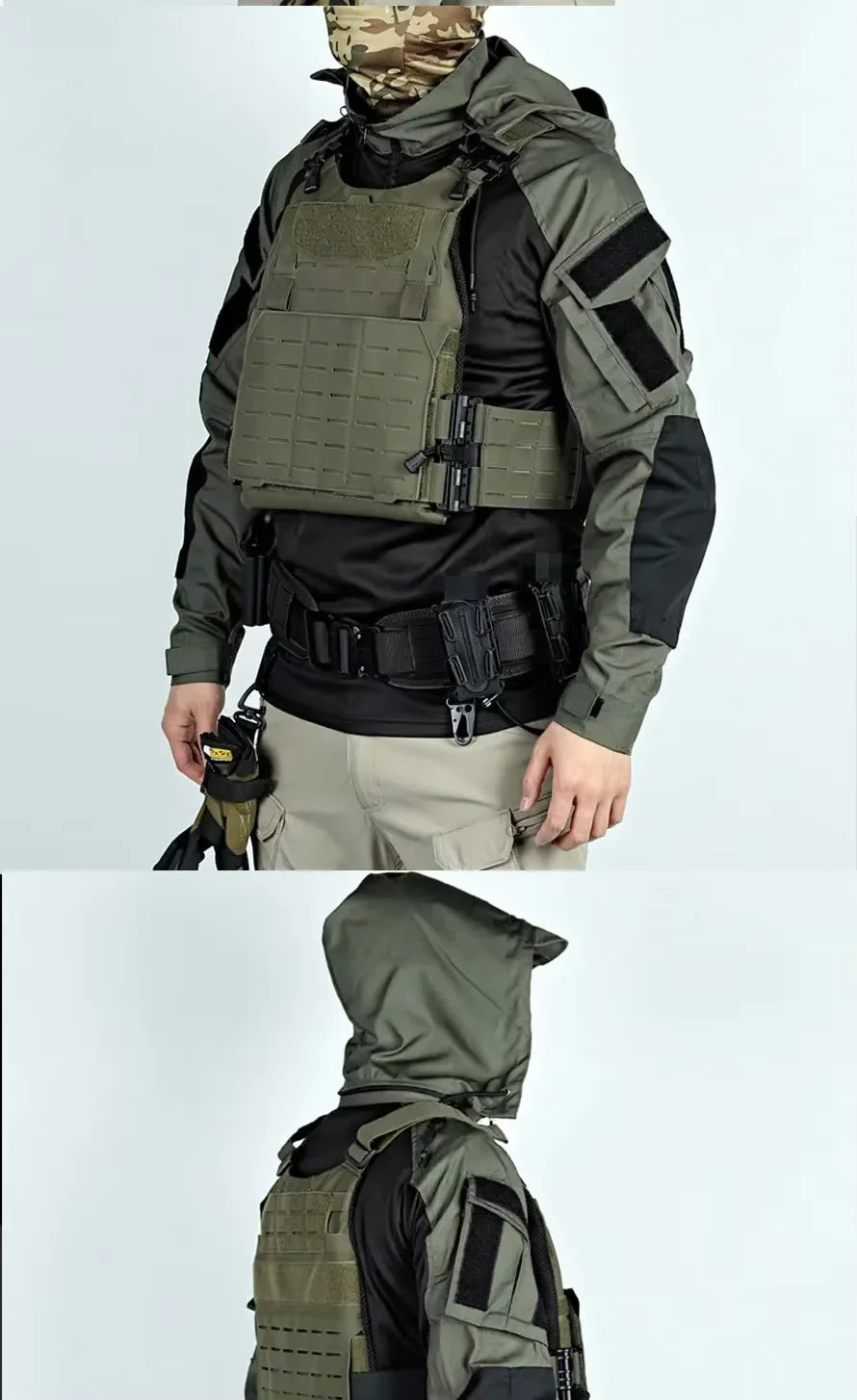 Men's Long Sleeve Combat Shirt 1/4 Zipper Ripstop Hooded Tactical Shirts Navy Blue Camoufalge Airsoft T Shirts Fishing Tops