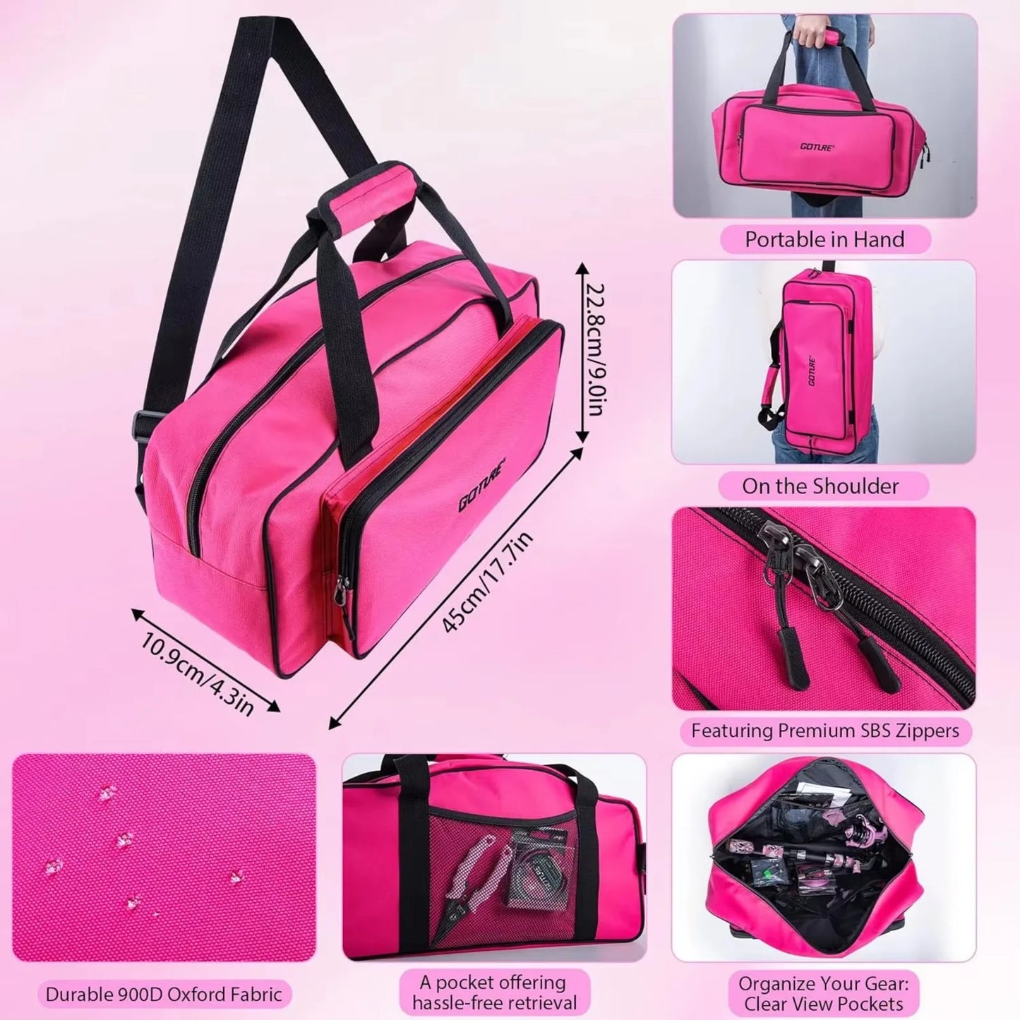 Goture Pink Fishing Rod and Reel Combo, All-in-One Fishing Kit:Telescopic Rod,Spinning Reel,66PCS Lures Tackle Bag,Fishing Gear