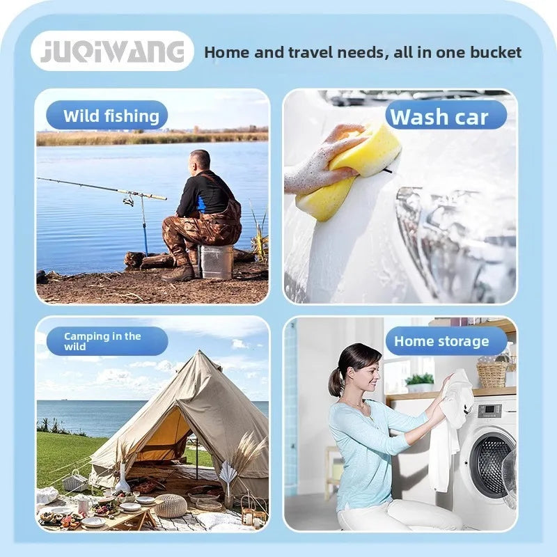 Foldable water bucket, hand-held bucket, portable integrated outdoor fishing bucket, large capacity household water bucket