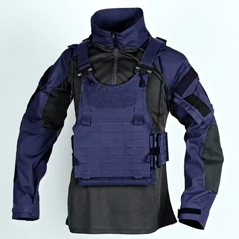 Men's Long Sleeve Combat Shirt 1/4 Zipper Ripstop Hooded Tactical Shirts Navy Blue Camoufalge Airsoft T Shirts Fishing Tops