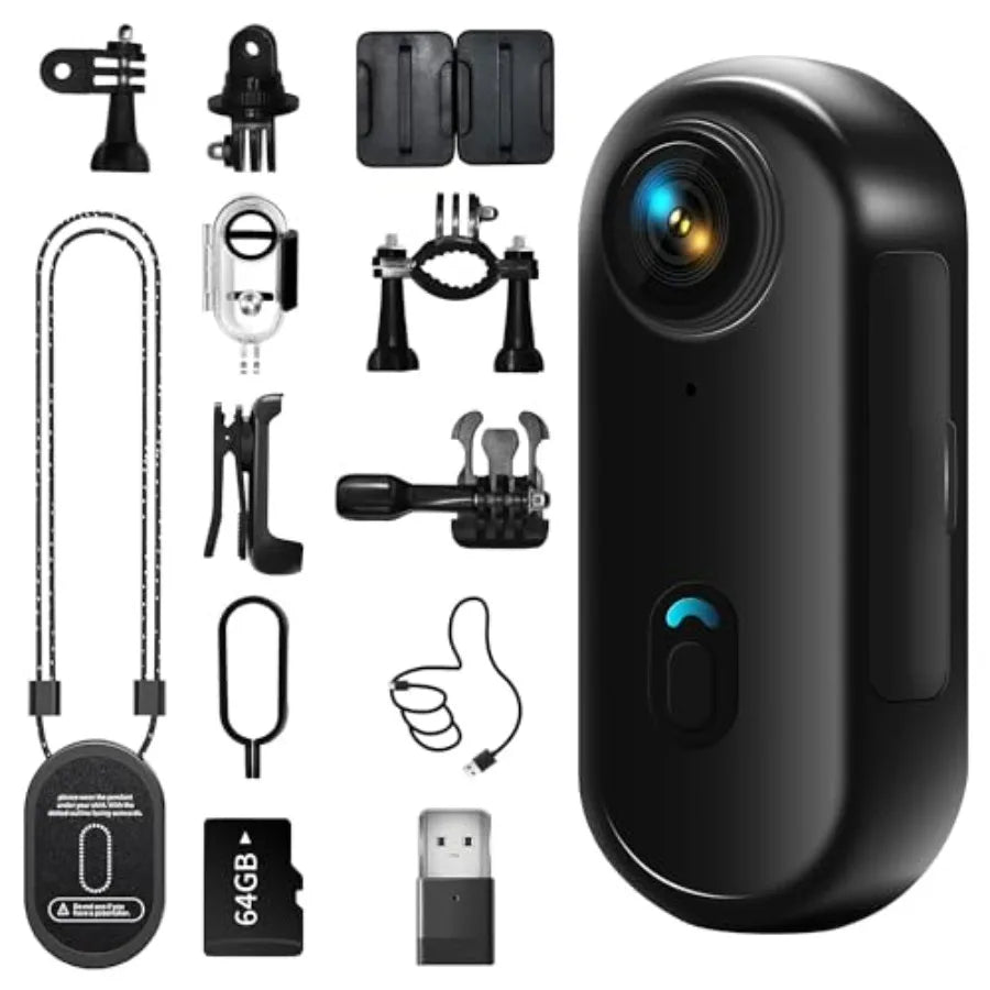 4K Mini Body Camera for work travel fishing, aluminum alloy body, black, thumb-sized hands-free wearable design with magnetic m