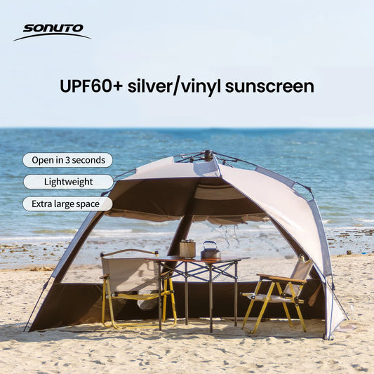 Sonuto 3-4P One-Touch Camping Tent, Quick Automatic Setup, Anti-UV Shade for Beach & Picnic
