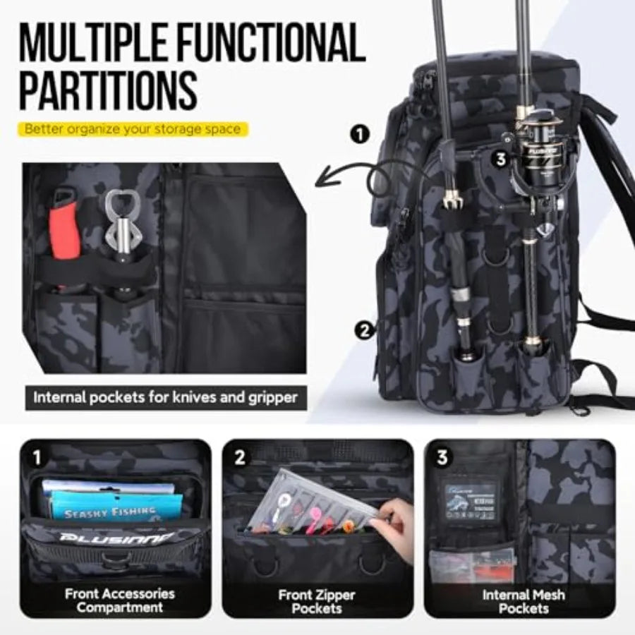 Fishing Tackle Backpack with Rod Holders