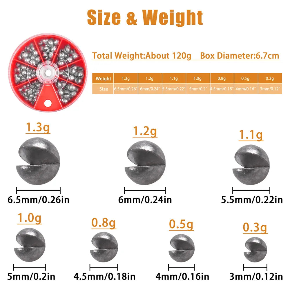120Gram/box Round split shot fishing weights Removable Fishing Sinkers Fishing Jig rig Accessories Equipment