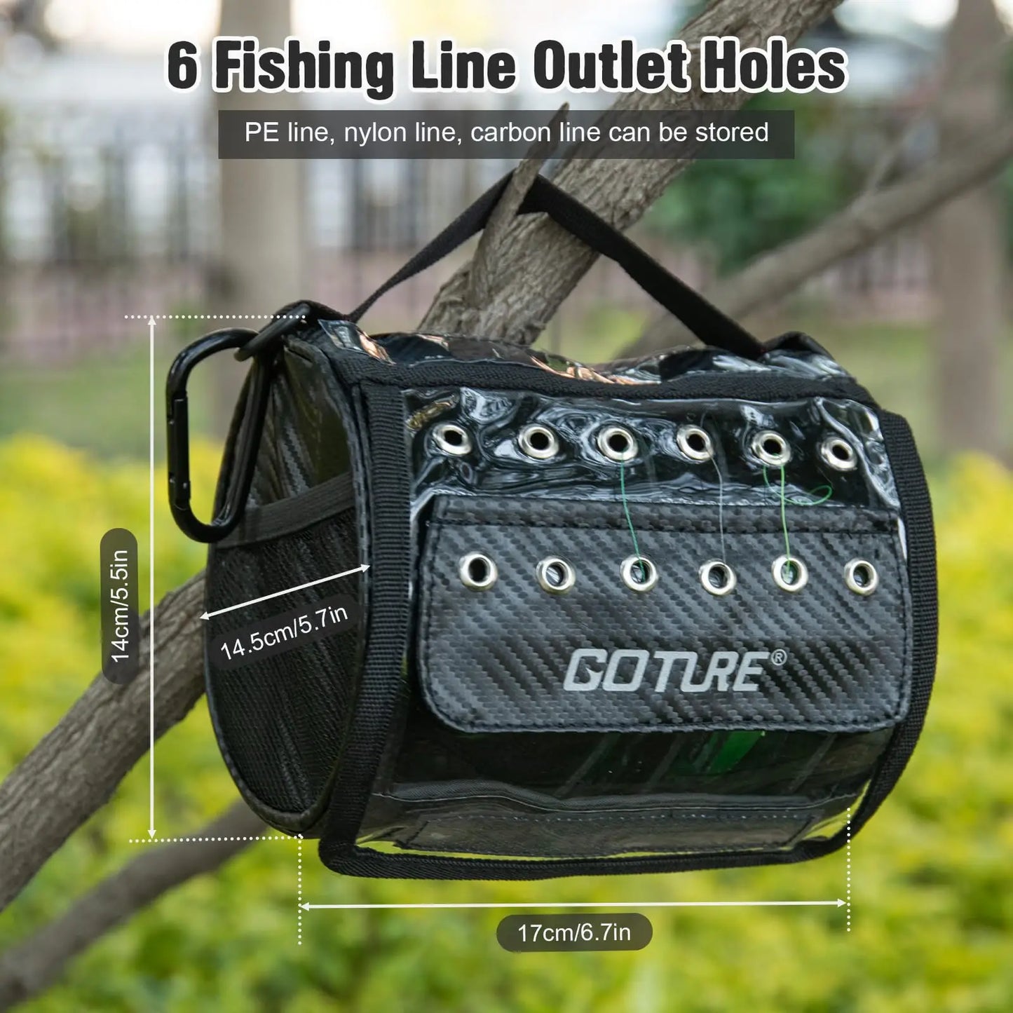 Goture 3-6 Outlet Holes Fishing Line Storage Bag Clear View Window Fishing Line Case Removable Divider Fishing Line Organizer