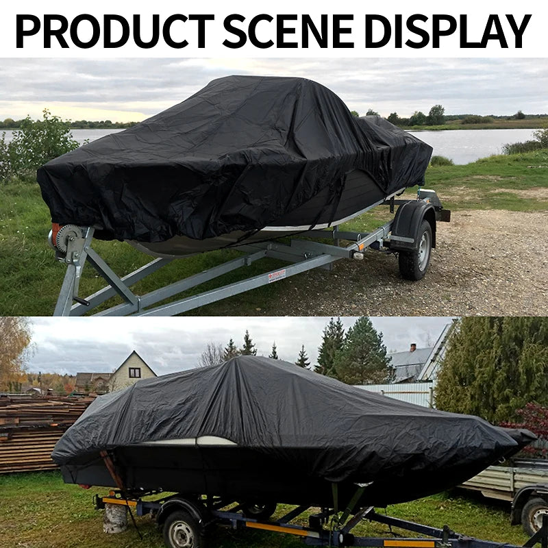 Black Boat Cover Anti-UV Waterproof Outdoor Protection Heavy Duty Marine Fishing Speedboat 190T Yacht 11-22FT
