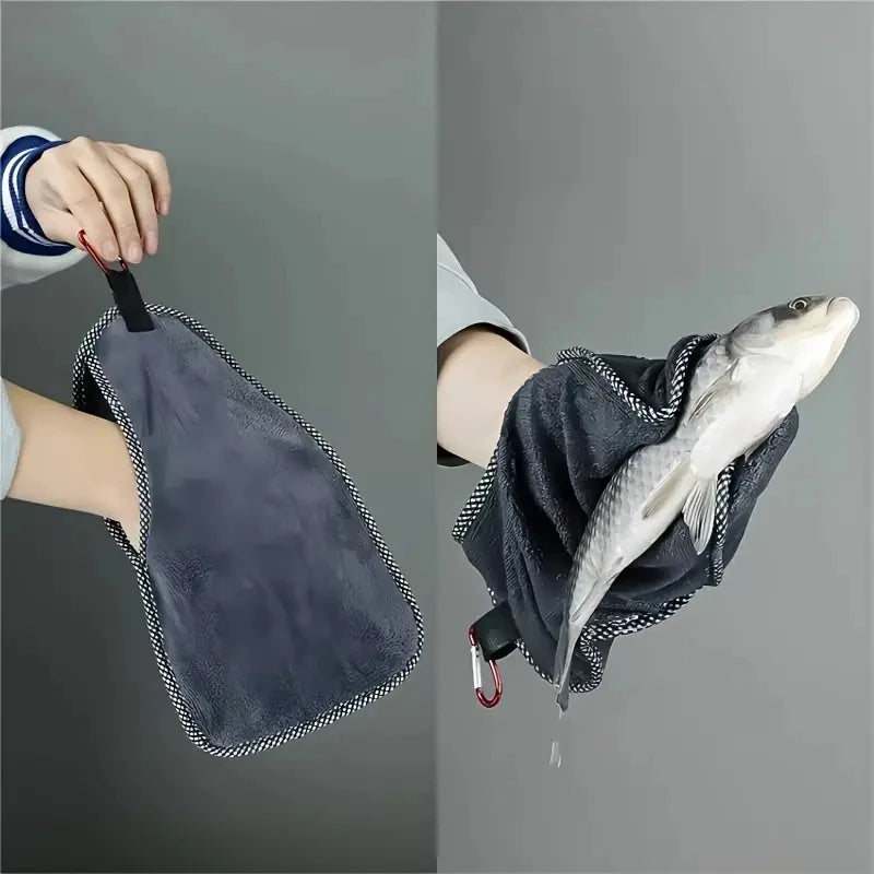 Fish Cleaning Towel Double Layer Thick Quick Dry Hand Towel with Buckle Portable Multifunctional for Fishing Gear Accessories