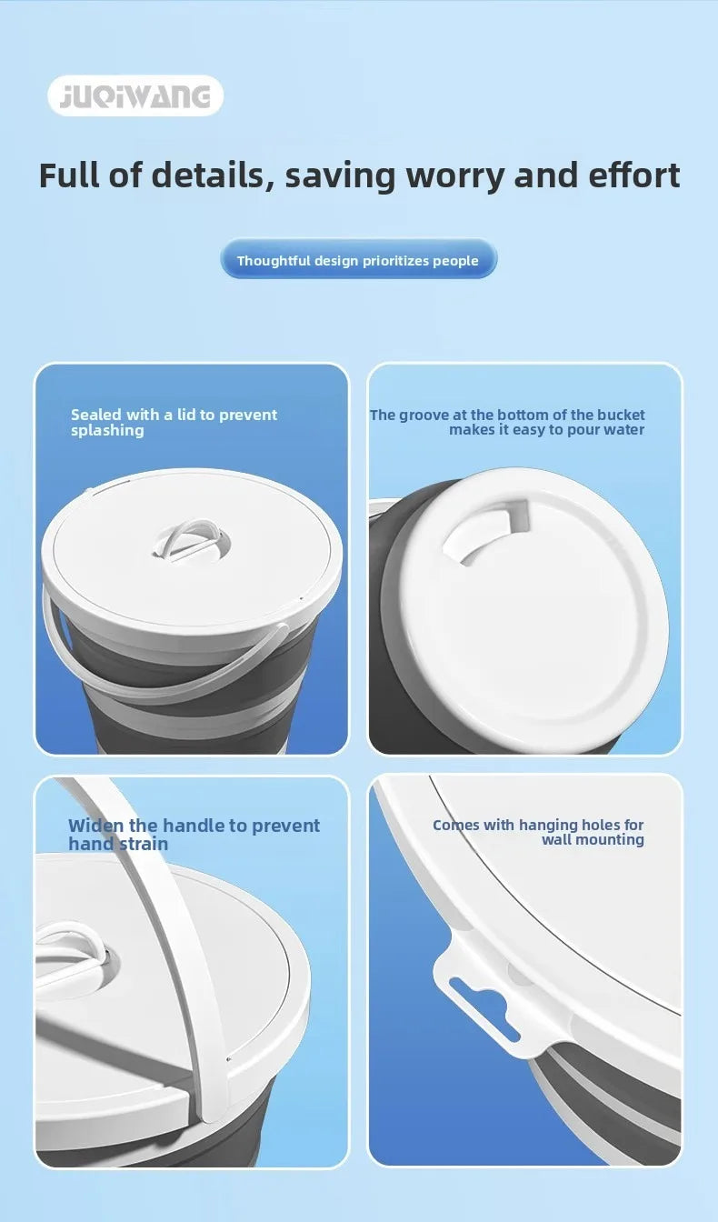Foldable water bucket, hand-held bucket, portable integrated outdoor fishing bucket, large capacity household water bucket