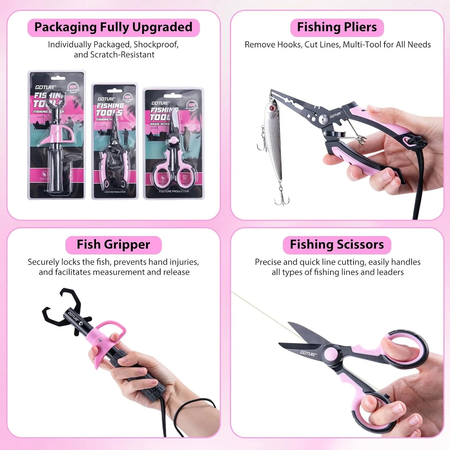 Goture Pink Fishing Rod and Reel Combo, All-in-One Fishing Kit:Telescopic Rod,Spinning Reel,66PCS Lures Tackle Bag,Fishing Gear