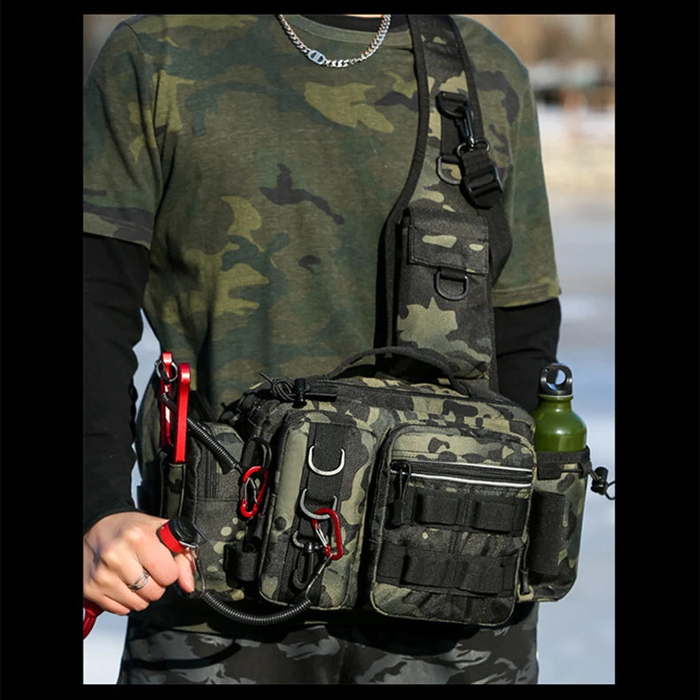 Men Fishing Tackle Bag Single Shoulder Crossbody Tactical Bags Waist Pack Fish Lures Gear Utility Storage Fishing Box Chest Bag