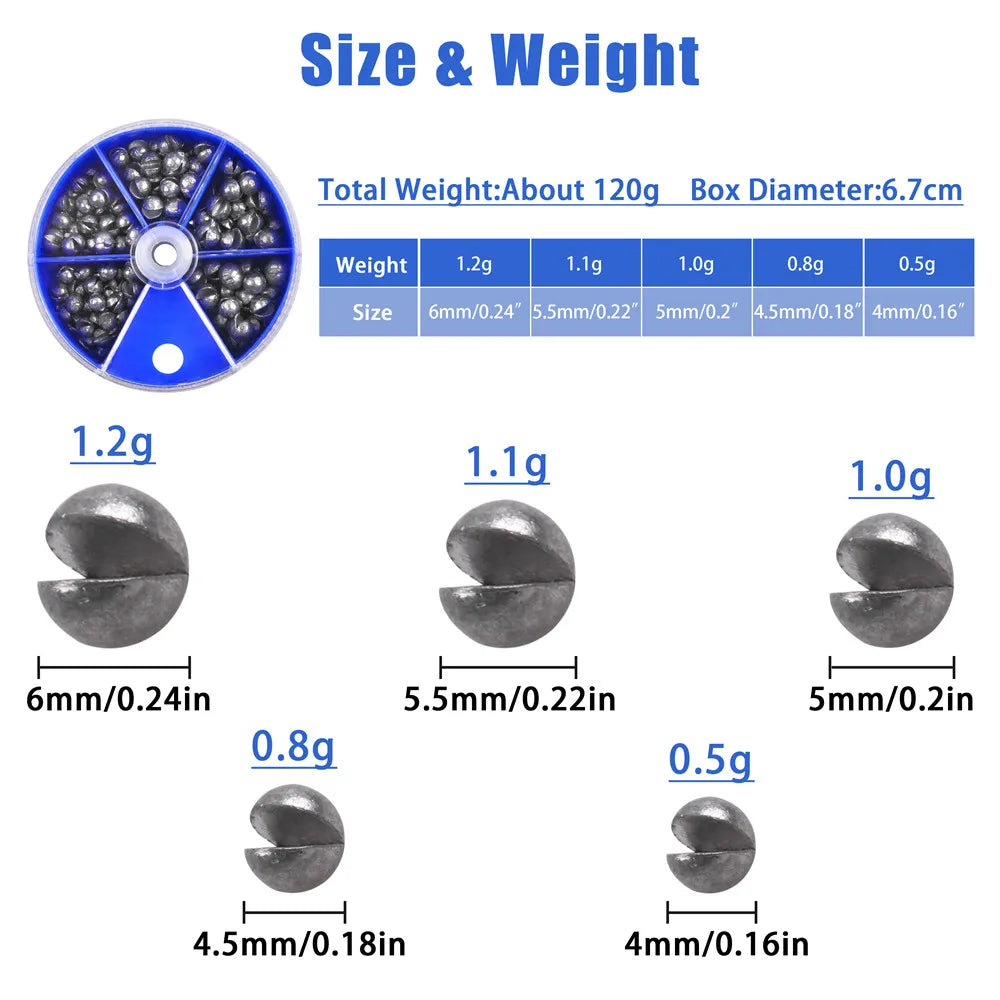 120Gram/box Round split shot fishing weights Removable Fishing Sinkers Fishing Jig rig Accessories Equipment