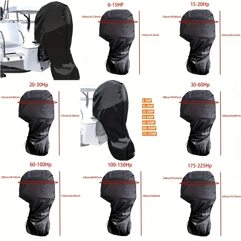 Engine Boat Cover PA Waterproof Rainproof Boat Cover, Yacht Boat Motor Cover, 420D Boat Cover 6-225HP, Simple and Portable