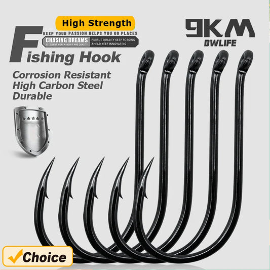 9KM Chinu Fishing Hooks 50-100Pcs, Black High Carbon Steel, Circle Hook for Saltwater & Freshwater