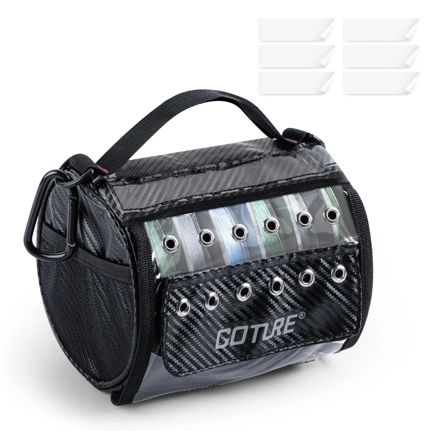 Goture 3-6 Outlet Holes Fishing Line Storage Bag Clear View Window Fishing Line Case Removable Divider Fishing Line Organizer