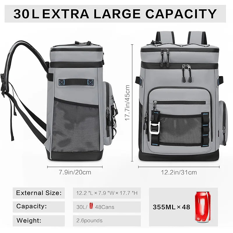 30L Waterproof Outdoor Travel Beach Picnic Thermal Bag Insulated Backpack Camping Fishing Pack Keep Food Hot Cold Lunch Rucksack