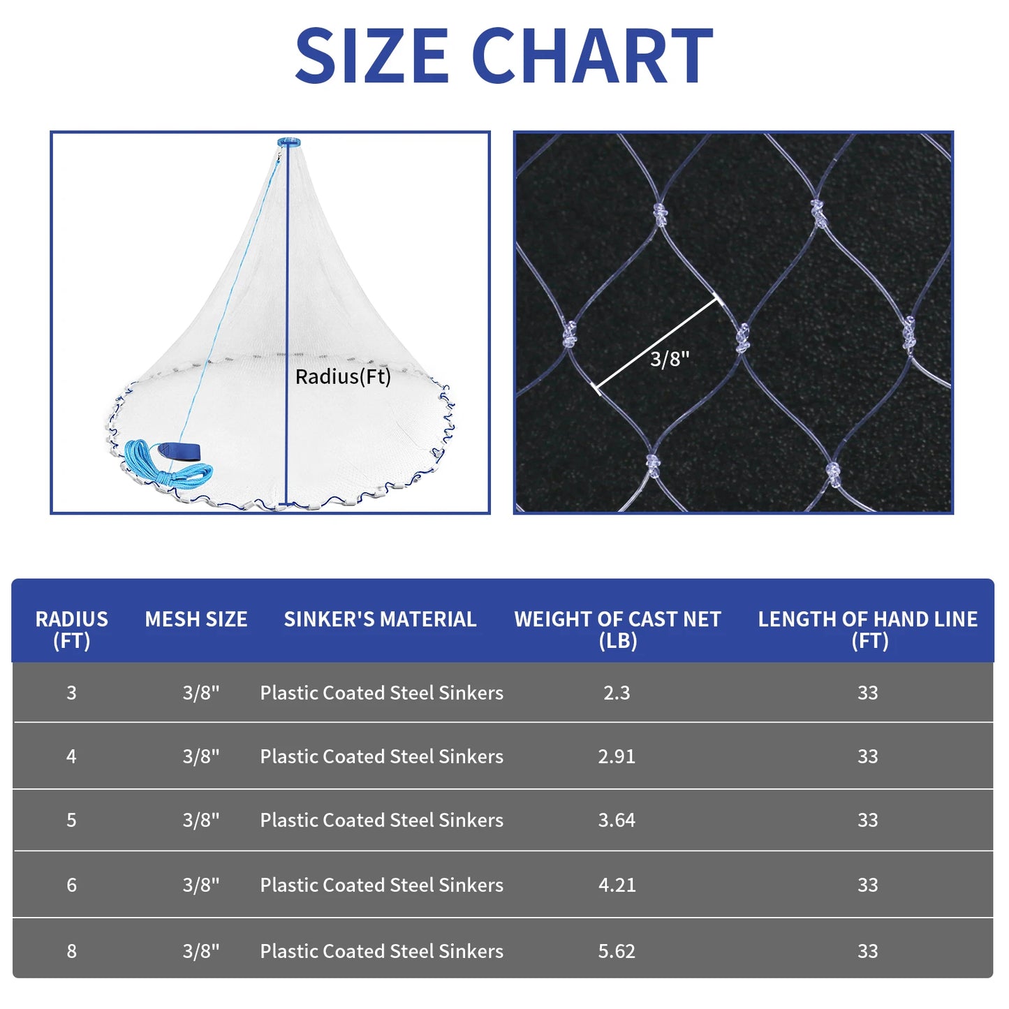 Casting Net 4ft 6ft 8ft Radius