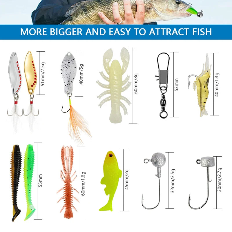 24PCS Fishing Lure Blind Box Kit Soft And Hard Bait Set Gear Lure Metal Jig Spoon For Bass Pike Crank Tackle Accessories