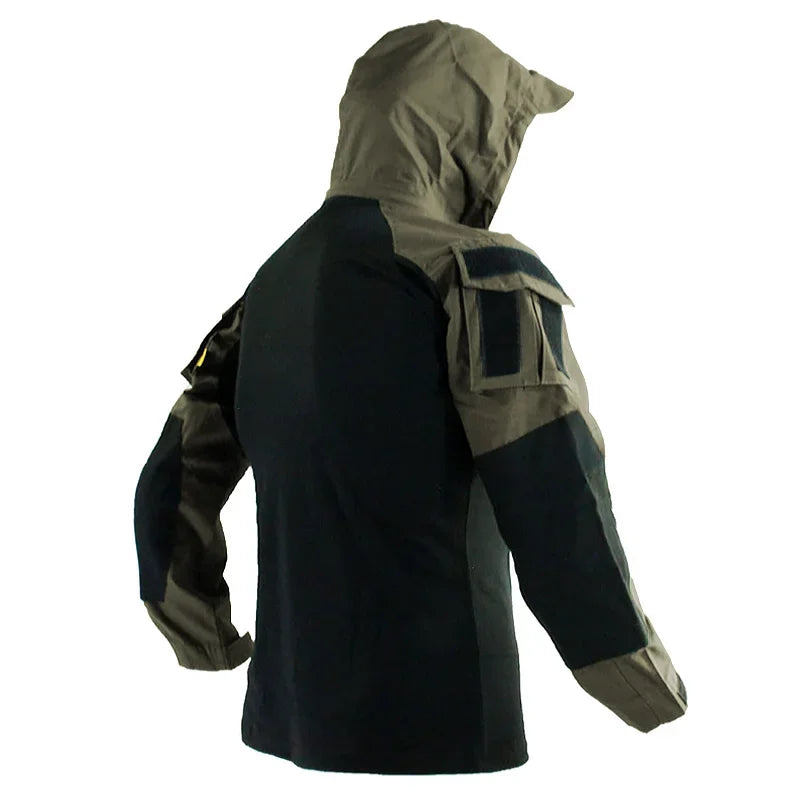 Men's Long Sleeve Combat Shirt 1/4 Zipper Ripstop Hooded Tactical Shirts Navy Blue Camoufalge Airsoft T Shirts Fishing Tops
